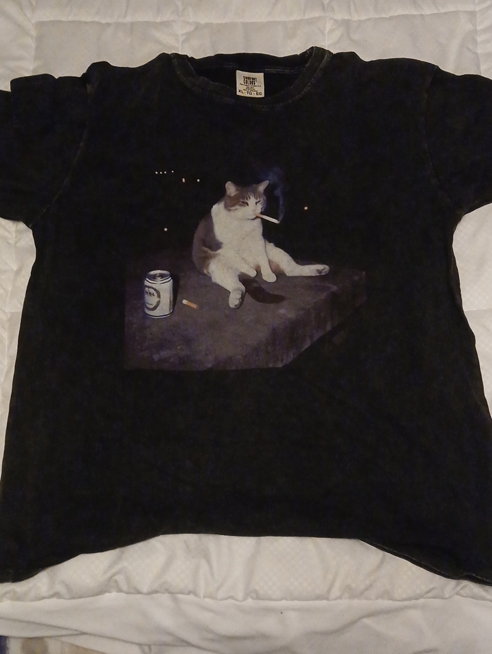 Black Cat Graphic Tee with Smoking Cat Print
